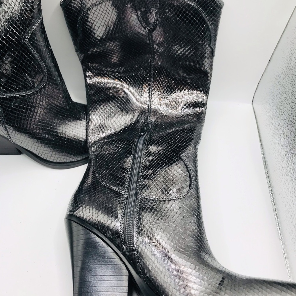 Marc fisher Metallic Snakeskin Knee-High Western Boots - Black/Silver - Picture 12 of 12